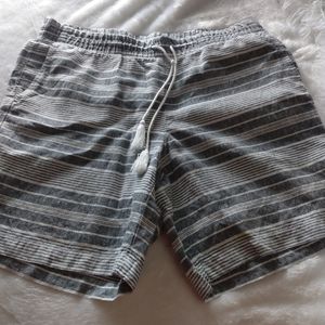J. JILL LINEN STRIPED SHORTS SIZE S GREY AND WHITE STRIPES WITH WAIST TIE